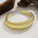 Wide Ribbed Dome Cuff Bracelet – Gold-Toned Open Bangle
