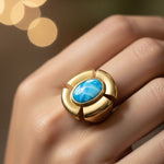Turquoise Stone Dome Cocktail Ring – Gold-Toned Chunky Statement Ring