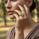 Turquoise Stone Dome Cocktail Ring – Gold-Toned Chunky Statement Ring