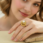 Pearl Golden Knot Ring for Women