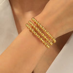 Triple Row Beaded Cuff Bracelet – Gold-Toned Open Bangle