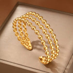 Triple Row Beaded Cuff Bracelet – Gold-Toned Open Bangle