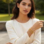 Triple Row Beaded Cuff Bracelet – Gold-Toned Open Bangle