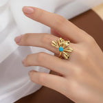 Turquoise Bloom Gold Flower Ring
