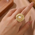 Etched Bloom Pearl Gold Ring