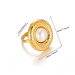 Gold Pearl Statement Ring – Hammered Disc Cocktail Ring for Women