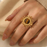 Tiger's Eye Sunburst Gold Ring