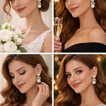 Crystal Heart & Pearl Drop Bow Earrings