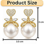 Crystal Heart & Pearl Drop Bow Earrings