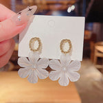 Frosted Petal Flower Drop Earrings with Gold-Toned Oval Link