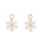 Frosted Petal Flower Drop Earrings with Gold-Toned Oval Link