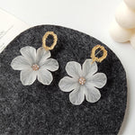 Frosted Petal Flower Drop Earrings with Gold-Toned Oval Link