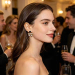Crystal Bow Drop Earrings with Pearl Centre