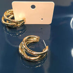 Triple Tube C-Hoop Earrings — Gold & Silver Toned, Two Sizes