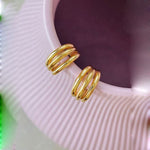 Triple Tube C-Hoop Earrings — Gold & Silver Toned, Two Sizes