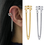 Double Band Ear Cuff with Dual Curb Chain Tassel — Gold & Silver Toned