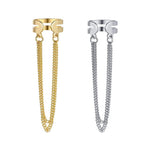 Double Band Ear Cuff with Dual Curb Chain Tassel — Gold & Silver Toned