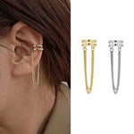 Double Band Ear Cuff with Dual Curb Chain Tassel — Gold & Silver Toned