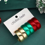 Chunky Glossy C-Hoop Earrings — Gold, Green & Red