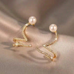 Crystal Zigzag Ear Cuff with Faux Pearl Stud in Gold-Toned Finish
