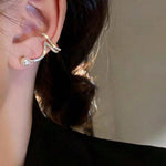 Crystal Zigzag Ear Cuff with Faux Pearl Stud in Gold-Toned Finish