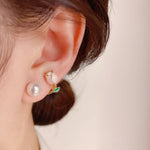 Pink Tulip Bud & Pearl Ear Jacket Earrings in Gold-Toned Finish