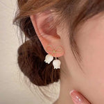 Ivory Tulip Bell Drop Earrings with Twisted Gold-Toned Bow