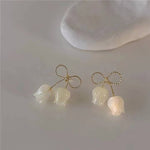 Ivory Tulip Bell Drop Earrings with Twisted Gold-Toned Bow