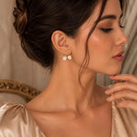 Ivory Tulip Bell Drop Earrings with Twisted Gold-Toned Bow