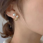 Double Arc Faux Pearl Ear Jacket Earrings in Gold-Toned Finish
