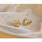Double Arc Faux Pearl Ear Jacket Earrings in Gold-Toned Finish