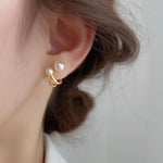 Double Arc Faux Pearl Ear Jacket Earrings in Gold-Toned Finish