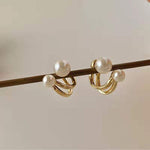 Double Arc Faux Pearl Ear Jacket Earrings in Gold-Toned Finish