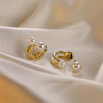 Double Arc Faux Pearl Ear Jacket Earrings in Gold-Toned Finish