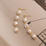 4-Pearl Baroque Chain Long Drop Earrings in Gold-Toned Finish
