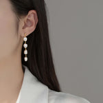 4-Pearl Baroque Chain Long Drop Earrings in Gold-Toned Finish