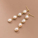 4-Pearl Baroque Chain Long Drop Earrings in Gold-Toned Finish