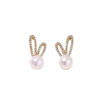 Pearl Bunny Stud Earrings with Crystal Ears