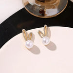 Pearl Bunny Stud Earrings with Crystal Ears