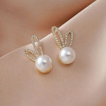 Pearl Bunny Stud Earrings with Crystal Ears