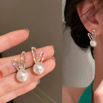 Pearl Bunny Stud Earrings with Crystal Ears