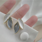 Dual Leaf Stud Earrings with Shell & Grey Enamel