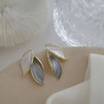 Dual Leaf Stud Earrings with Shell & Grey Enamel