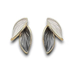 Dual Leaf Stud Earrings with Shell & Grey Enamel