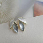 Dual Leaf Stud Earrings with Shell & Grey Enamel