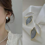 Dual Leaf Stud Earrings with Shell & Grey Enamel
