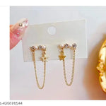 Pearl Crystal Bar Star Chain Tassel Earrings