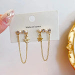 Pearl Crystal Bar Star Chain Tassel Earrings