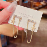 Pearl Crystal Bar Star Chain Tassel Earrings