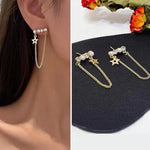 Pearl Crystal Bar Star Chain Tassel Earrings